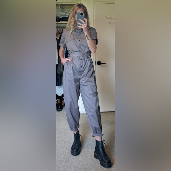 NWT Frank And Oak Clay Grey Taupe Utility Combat Oversized Parachute Jumpsuit - Picture 5 of 14